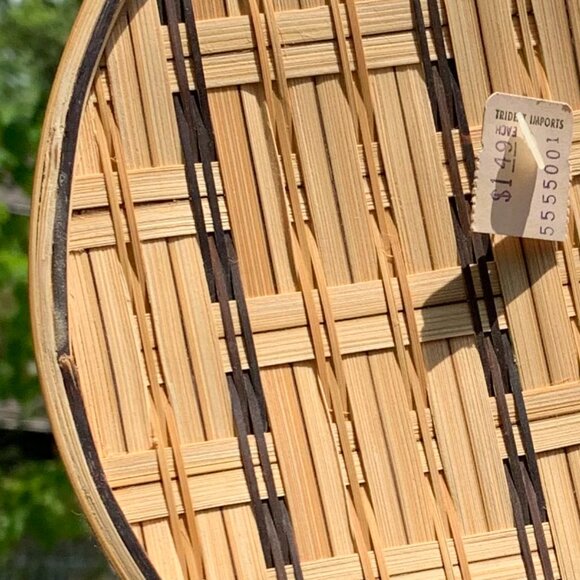 FIRM PRICE Vintage Woven Bamboo Serving Trinket Plates 5pc Set - Picture 8 of 10